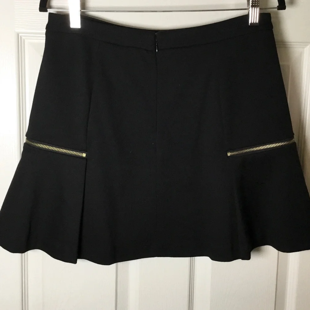 Michael Kors Black Gold Zipper Mini Skirt with Ruffle Flounce - 6